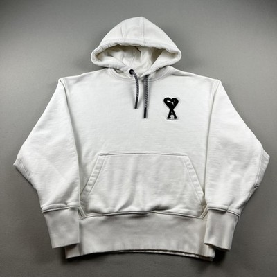 Puma x Ami Paris Hoodie Sweatshirt Mens Small White Black Heart Logo Fleece 2022