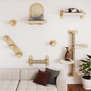 Cat Wall Shelves 7Pcs AUCTION Solid Wood Indoor Cat Tree Multi Levels Wooden