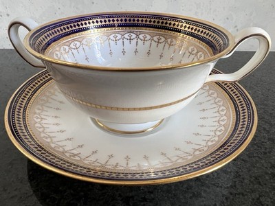 Antique Ovington Brothers Spode Copeland Cream Soup Bowl & Saucer Set of 4 AsIs*