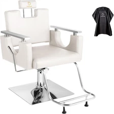 Barber Chair Reclining White Hair Salon Chair Hydraulic Stylist Chair 360 Swivel