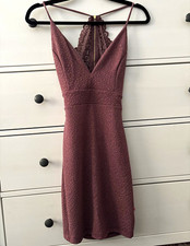 Windsor Purple Bodycon Mini Dress S V-Neck Open Back Lace Zipper