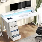 Gianna 40-Inch Computer Desk with Power Outlets and LED Lights, Gaming Desk with