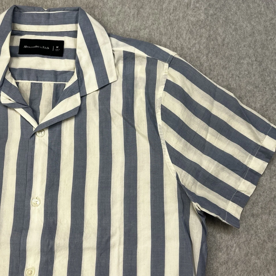 Camisa Abercrombie & Fitch Para Hombre Mediana Campamento Rayas Manga Corta Algodón Peso Ligero Foto 3 de 4