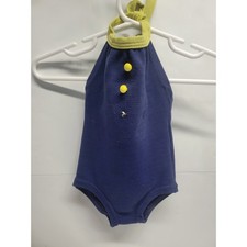 Vtg 70s Baby Navy Blue Lime Green Halter Bodysuit Retro Sunsuit