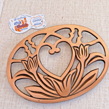 Vintage 1991 Old Dutch Decor Copper Trivet Tulip Hearts New In Box