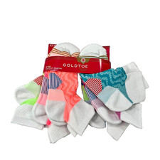 New Gold Toe Quarter Athletic Socks Girls Kids Sz L Cushion 6 Pack White Sports