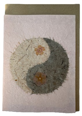 Set of 6 Yin-Yang Pressed Floral Saa Paper Greeting Cards w/ Envelopes-Handmade