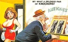 POSTCARD COMIC GIRL BIG BOOBS OLD MAN ANTIQUES PAIR OF KNOCKERS # 548