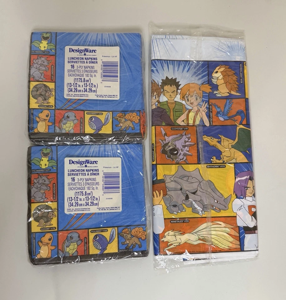 Conjunto de guardanapos de festa e capa de mesa vintage da década de 1990 Pokemon DesignWare selado - Imagem 2 de 2