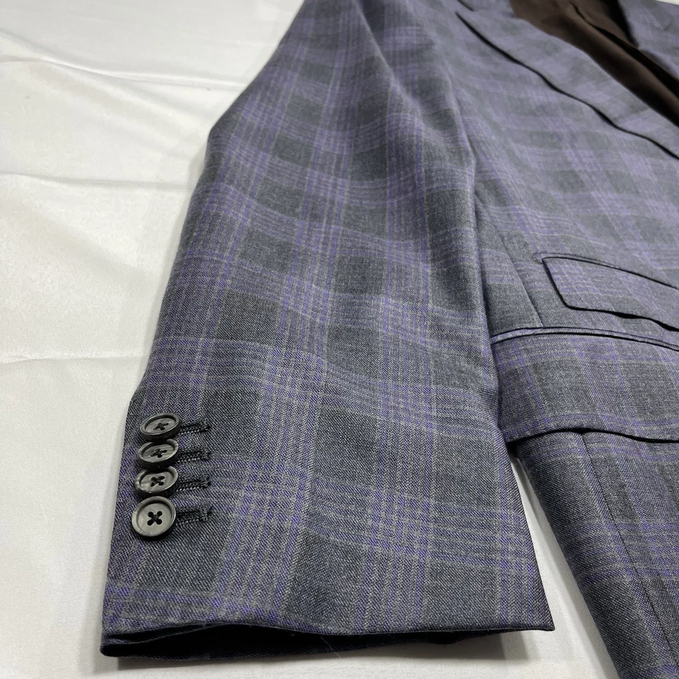 Ermenegildo Zegna XXX Couture Purple Gray Plaid Blazer Mens Size 7-60R 100% Wool - Image 2 of 4