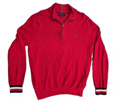 Tommy Hilfiger Men's Red Cotton Quarter Zip Pullover Sweater Size XL