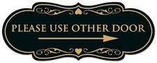 Designer Please Use Other Door Right Arrow Sign Medium Black Gold Wall