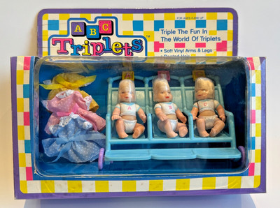 ABC Triplets Jointed Baby Dolls Stroller Tara Toys NEW Vintage 1980's