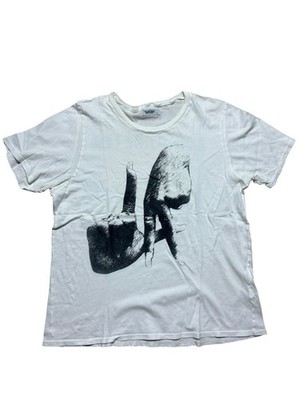 Lauren Moshi Finger LA Graphic Tee Women's L Short Sleeve Streetwear White Black