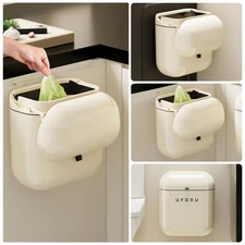 3.2gal Plastic Hanging Trash Can with Lid Wall Mounted Garbage Can