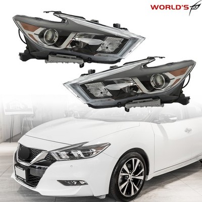 Headlights For Nissan Maxima S SL SV  2016-2018  Halogen w/ LED DRL Black RH+LH