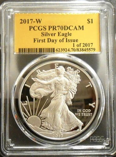 2017-W AMERICAN EAGLE PCGS PR70DCAM 1 OF 2017 PROOF SILVER COIN FIRST DAY ISSUE