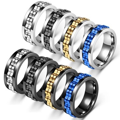 Anti Stress Stainless Steel Ring For Men Gear Chain Rotating Anxiety Relief