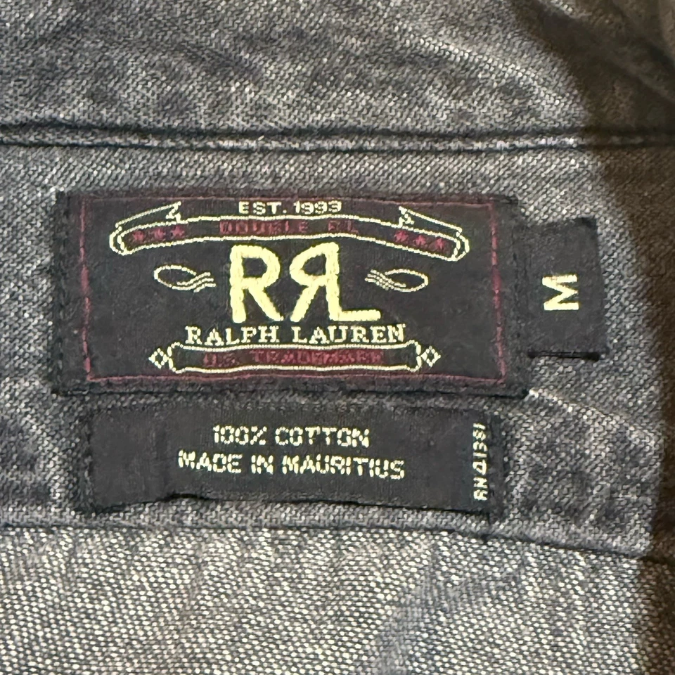 Vintage Double RRL Charcoal Gray Mens Medium Shirt Denim Solid Chambray Work EUC - Image 3 of 4