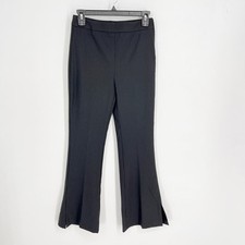 MNG Suit Pinstripe Flare Leg Pants NEW Womens Sz 2 Black Hi Rise Split Hem Suit