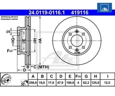2 pieces brake disc ATE 24.0119-0116.1 for Hyundai Getz
