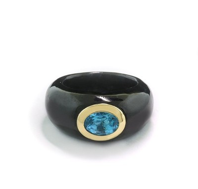 Ring schwarze Jade Blautopas 585er Gelbgold Wert 760 Euro  Bandring NEU