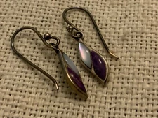 VTG Boma artisan 925 sterling silver purple Charoite white MOP leaf earrings Y2K