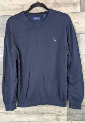 GANT Pullover Herren Größe L Marineblau Rundhals Langarm Smart Pulli    