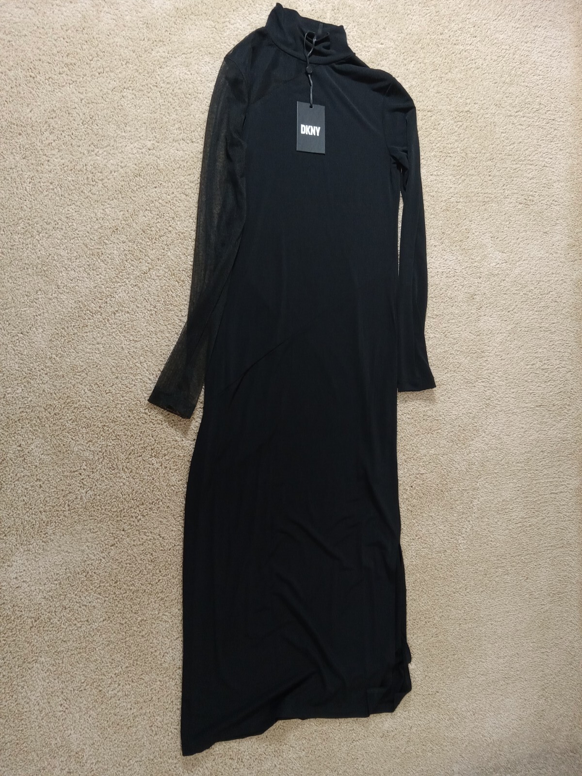 DKNY Mesh sleeve Dress Turtle neck Black Size XXS Gem