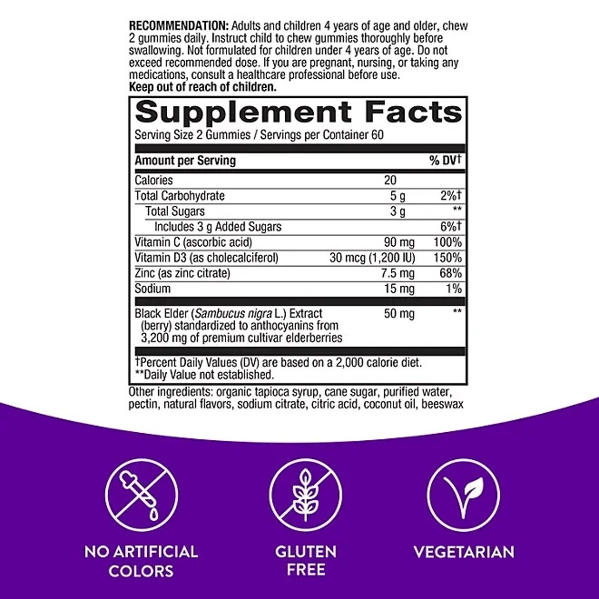 Gominolas Nature’s Way Immune Support Sambucus Saúco 120 Ct EXP 02/26 Foto 2 de 4