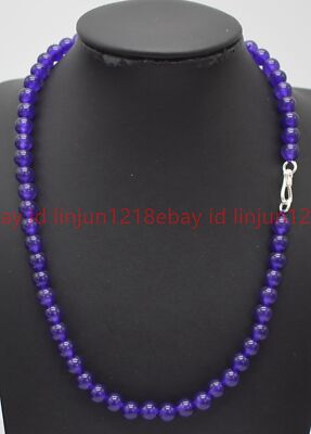 Natürliche schöne hübsche 6 mm lila Jade runde Edelstein Perlen Halskette 16-32 Zoll