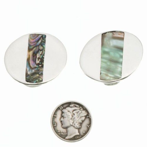 1950's Vintage TAXCO Cufflinks Abalone Sterling Silver Mens Large Oval - Picture 4 of 5