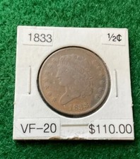 1833 Classic Head 1/2 Cent Penny - TD2