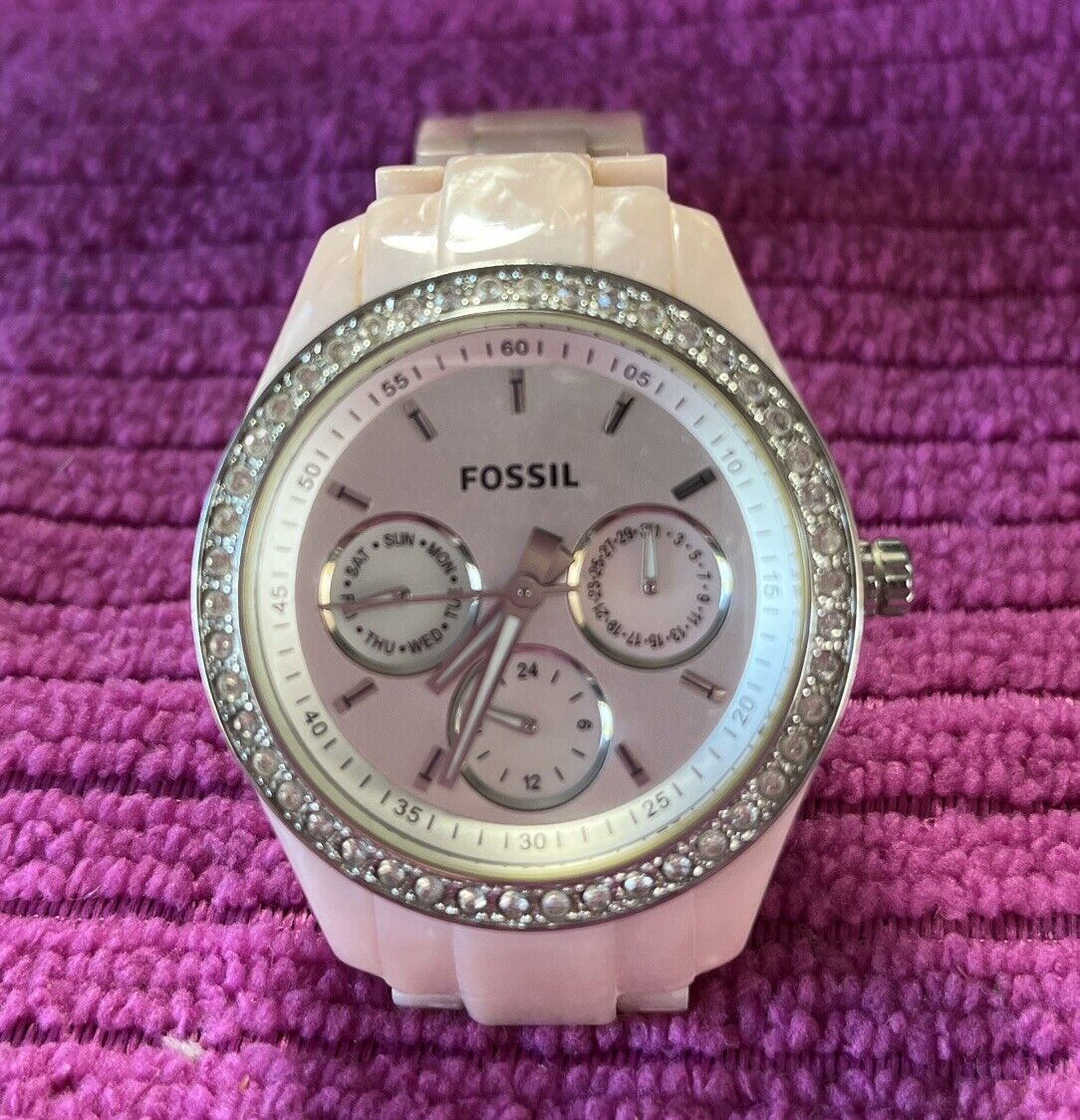 Fossil Stella Pink Resin Women's Watch ES-2791 Multifunction Fossil Stella Pink Resin Women's Watch ES-2791 Multifunction