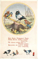 Postcard S/A Molly Brett See Saw Margery Daw Nursery Rhyme Medici Society Pk.177