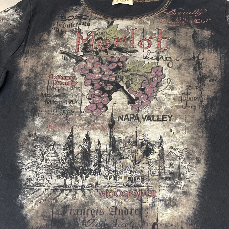 VTG Y2K AOP Cactus Women Merlot Grape Rhinestones 3/4 Sleeve Size Large - Image 2 of 4