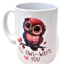 Custom made 11 oz Sublimated coffee mug dishwasher safe Owl Pattern