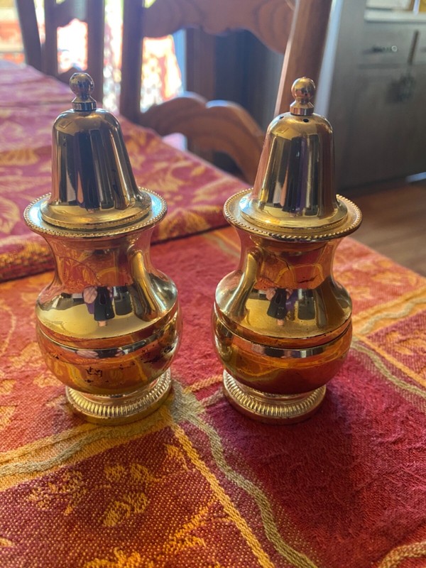 E.P. ZINC SILVER PLATED SALT AND PEPPER SHAKERS / MADE IN ENGLAND