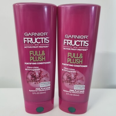 2 Garnier Fructis Full & Plush Fortifying Conditioner for Fine Flat Hair 12Fl oz