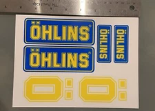 OHLINS FACTORY ORIGINAL DECAL SHEET STICKERS GENUINE OHLINS DECALS  YELLOW BLUE