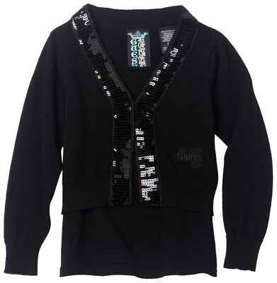 NWT Guess Big Girls' Sequin Trimmed 2-Fer Black sweater Size L(14)