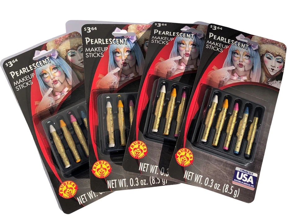 4 paquetes de barras de maquillaje nacaradas, lápices de pintura facial negro, blanco, rosa, azul Foto 2 de 4