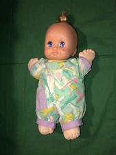 VTG Mattel Magic Nursery Baby Doll W Outfit Purple Eyes Blonde Hair 1989 12”