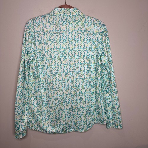 San Soleil Soltex Lux Cooling shirt Size Large Green Blue Geometric UPF 50 - Picture 9 of 9
