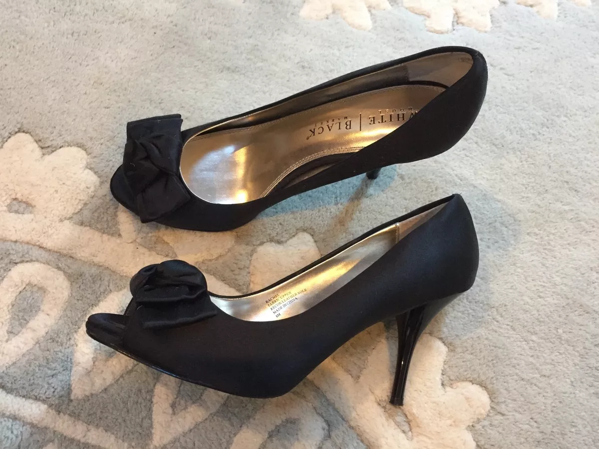 White House Black Market Satiny Peep Toe Bow Heels Shoes 8 Lovely