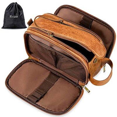 Elviros Toiletry Bag for Men, Large Travel Shaving (Pack of 1), Brown 