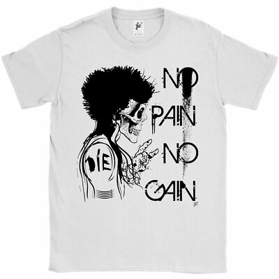 Skull With Afro Hair Style No Pain No Gain Mens T-Shirt
