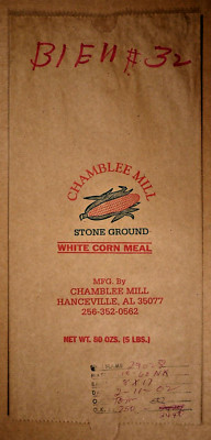 Vintage Sack Paper Bags - CHAMBLEE MILL, CORN MEAL, HANCEVILLE, ALABAMA   02