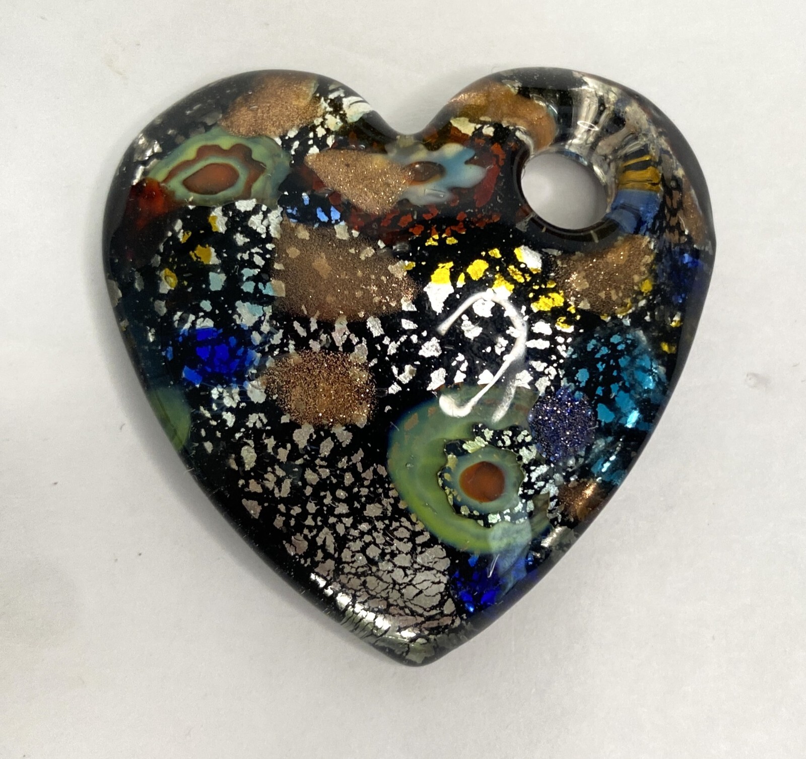 Pendant Handcrafted Murano Style Millefiori Glass Foil Heart UNIQUE Multicolored