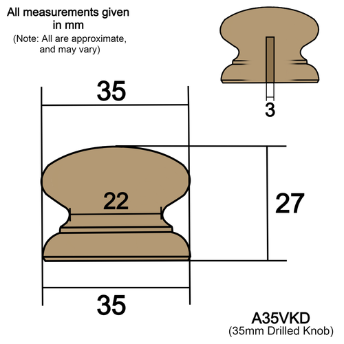 SINGLE 35mm (1⅜") Dia. HARDWOOD BEECH Drawer Knob Handle w/ CHOICE OF FIXINGS + - Picture 2 of 8